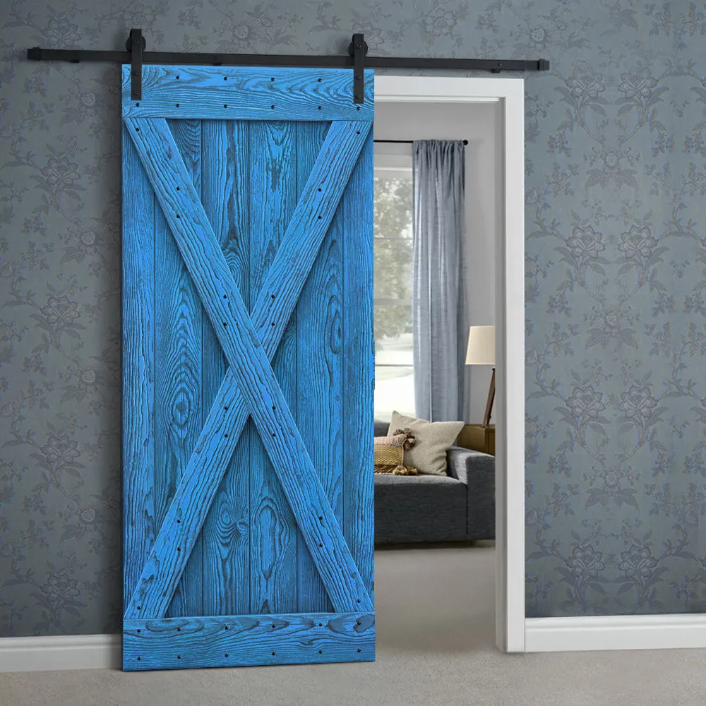 X Bar Pre-assembled Wire Brushed and Thermally Modified Solid Wood Sliding Barn Door with Hardware Kit