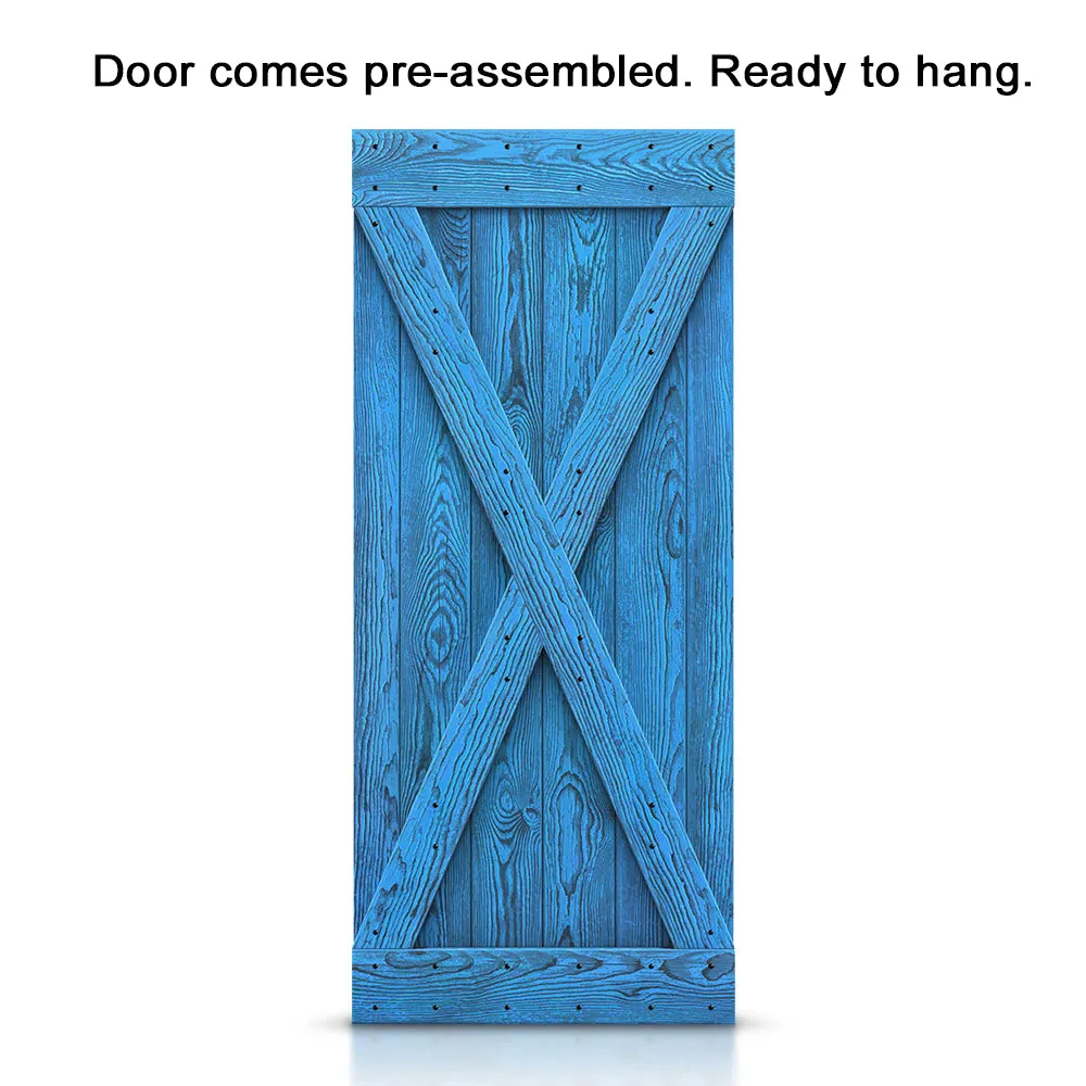 X Bar Pre-assembled Wire Brushed and Thermally Modified Solid Wood Sliding Barn Door with Hardware Kit