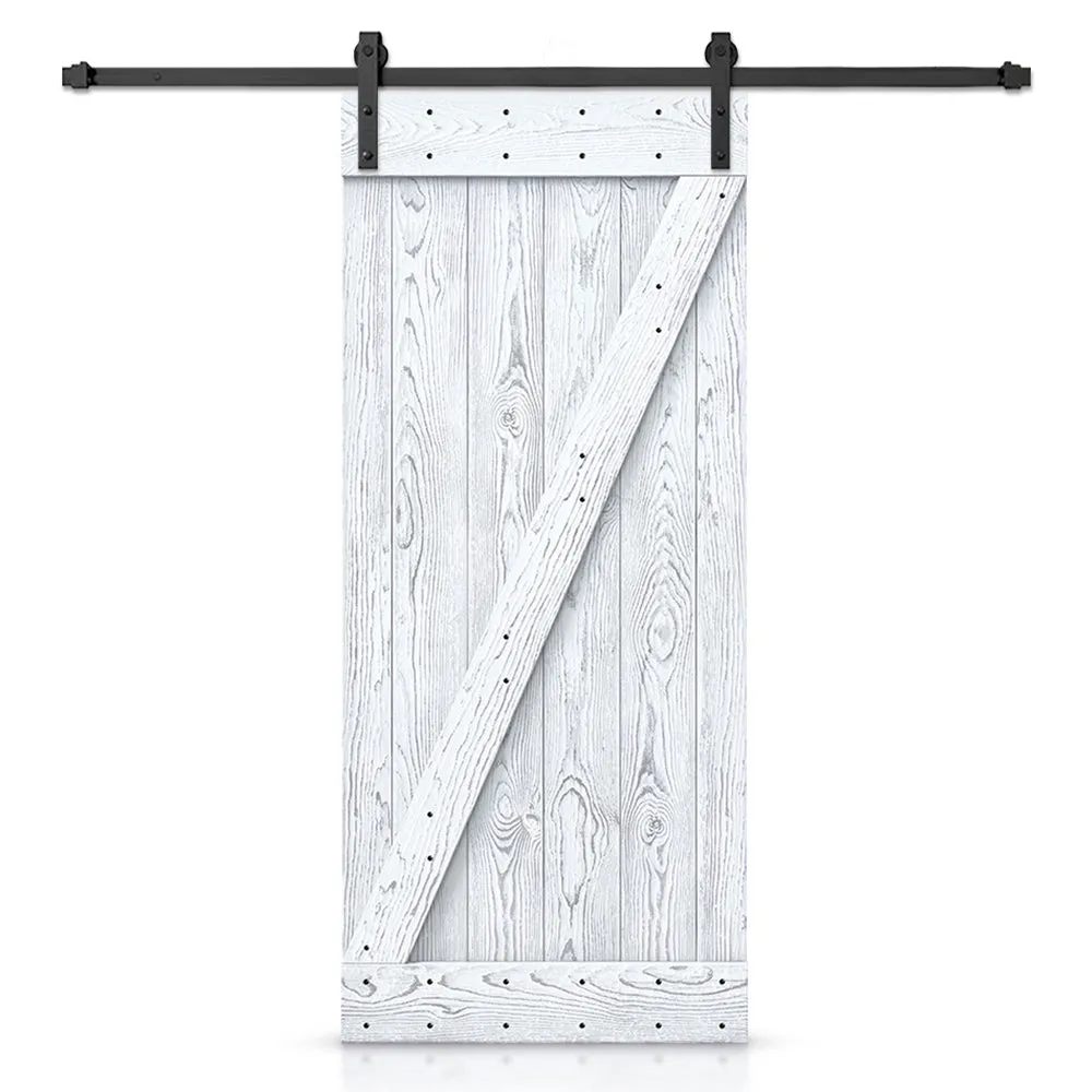 Z Bar Pre-assembled Wire Brushed and Thermally Modified Solid Wood Sliding Barn Door with Hardware Kit