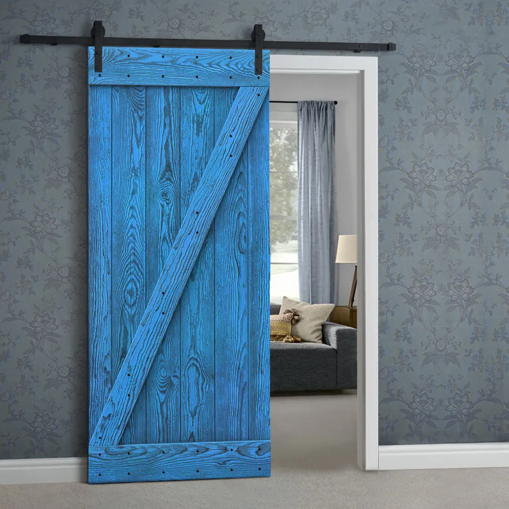 Z Bar Pre-assembled Wire Brushed and Thermally Modified Solid Wood Sliding Barn Door with Hardware Kit