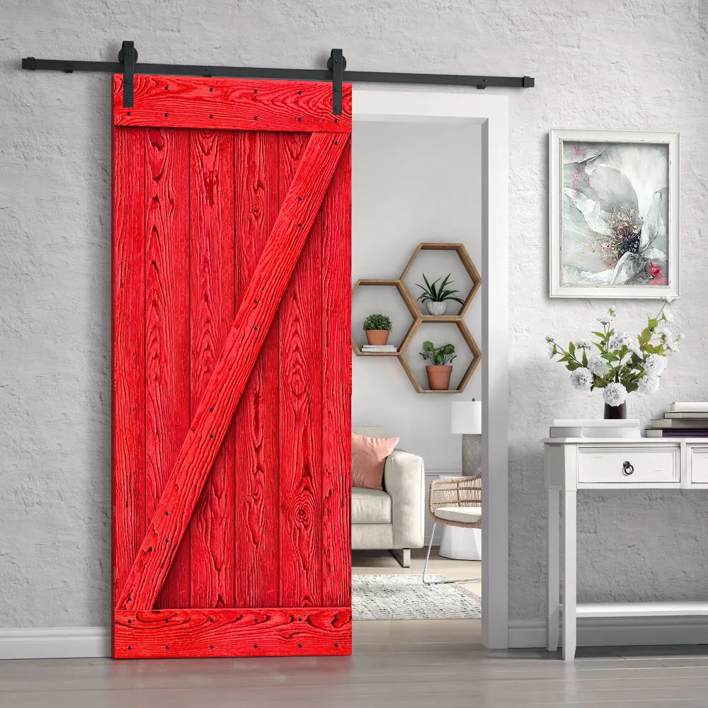 Z Bar Pre-assembled Wire Brushed and Thermally Modified Solid Wood Sliding Barn Door with Hardware Kit