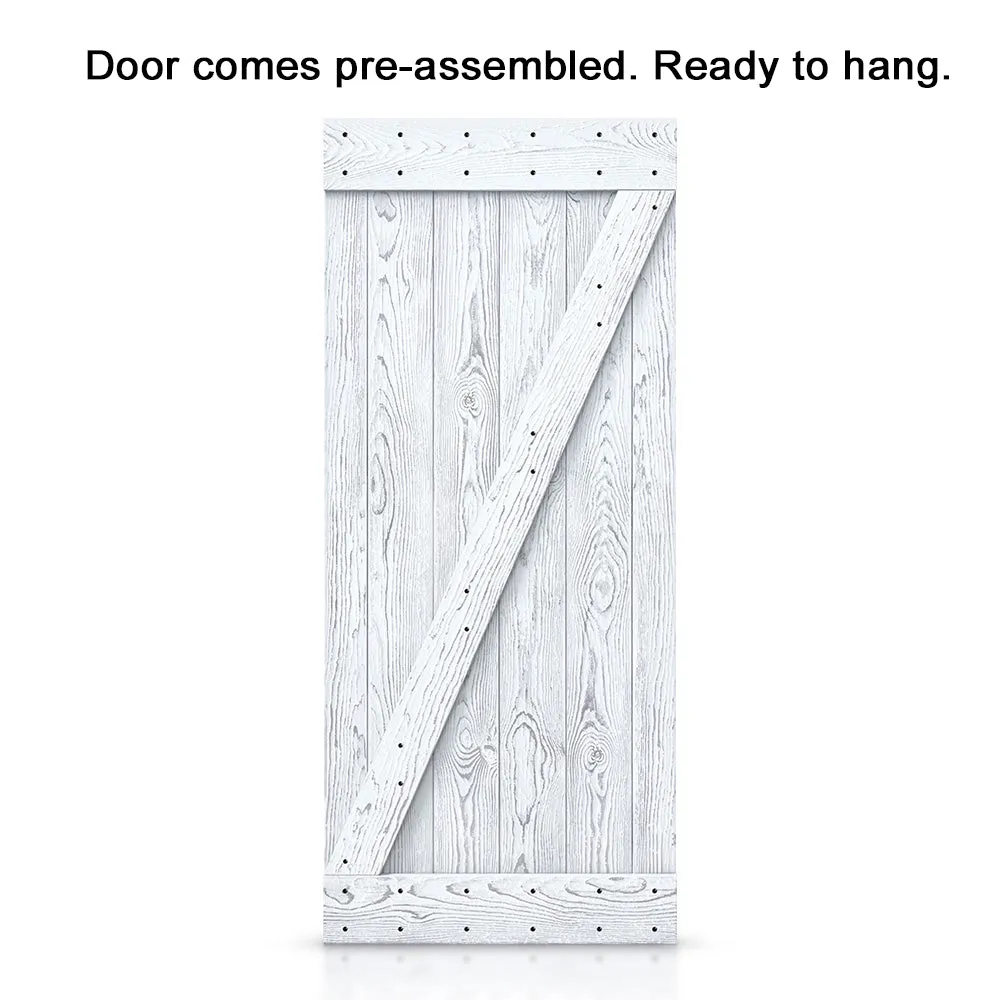 Z Bar Pre-assembled Wire Brushed and Thermally Modified Solid Wood Sliding Barn Door with Hardware Kit