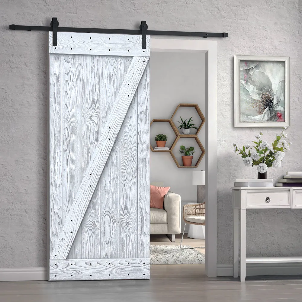 Z Bar Pre-assembled Wire Brushed and Thermally Modified Solid Wood Sliding Barn Door with Hardware Kit