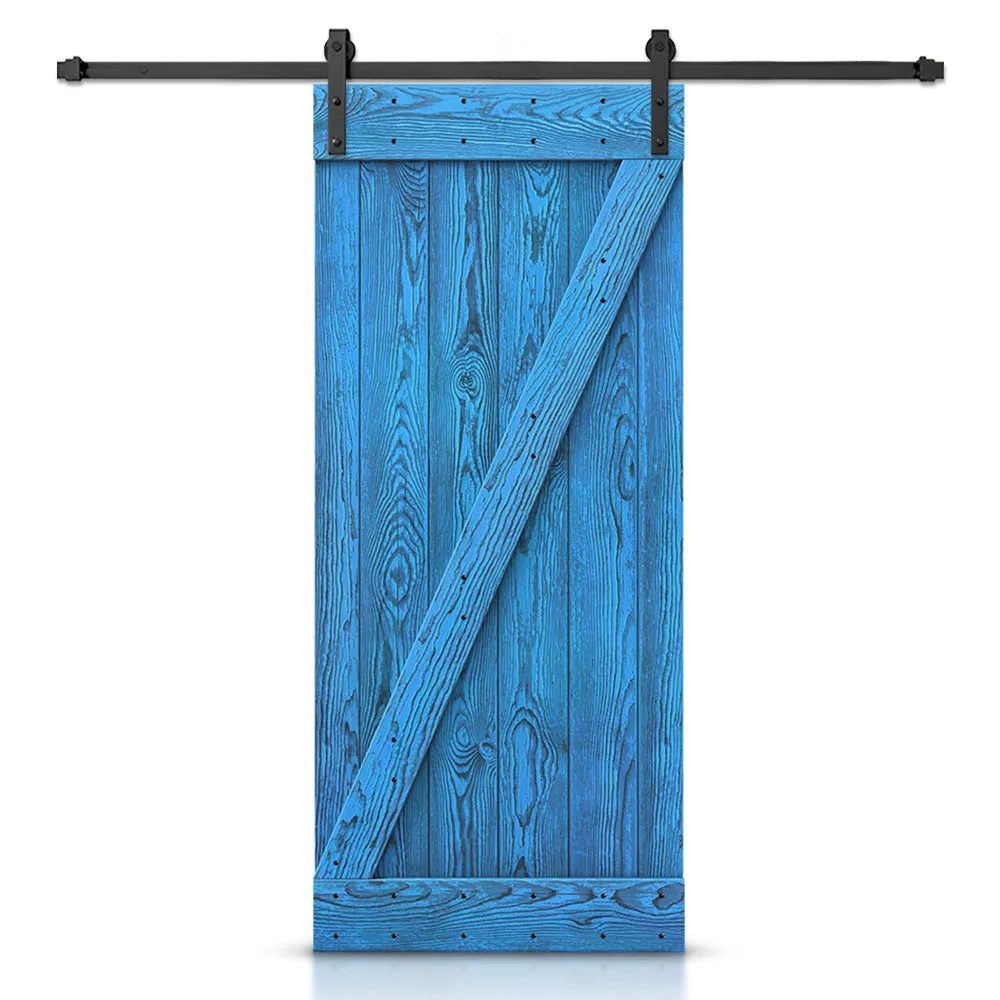 Z Bar Pre-assembled Wire Brushed and Thermally Modified Solid Wood Sliding Barn Door with Hardware Kit