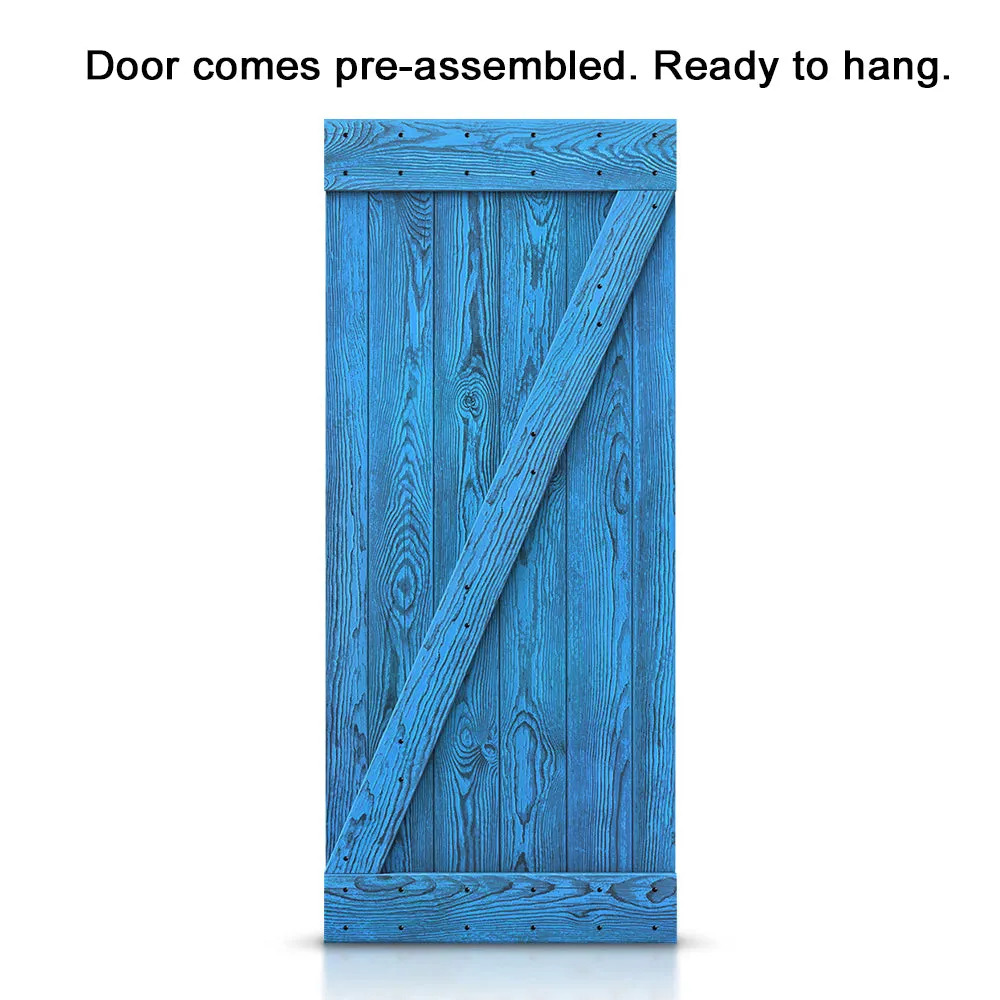 Z Bar Pre-assembled Wire Brushed and Thermally Modified Solid Wood Sliding Barn Door with Hardware Kit