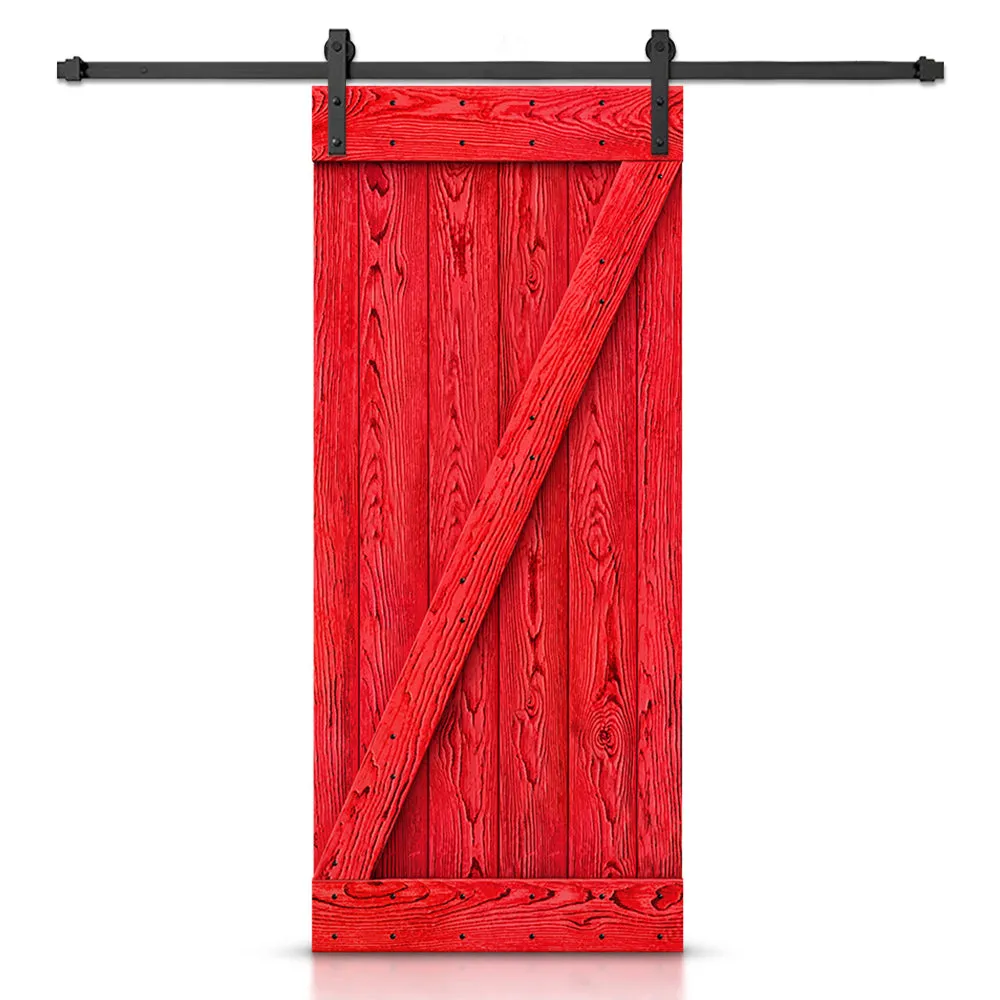 Z Bar Pre-assembled Wire Brushed and Thermally Modified Solid Wood Sliding Barn Door with Hardware Kit