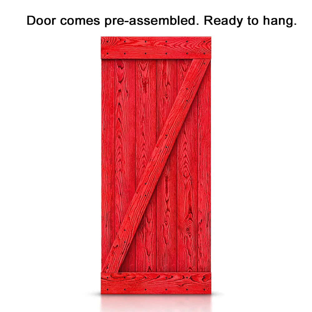 Z Bar Pre-assembled Wire Brushed and Thermally Modified Solid Wood Sliding Barn Door with Hardware Kit